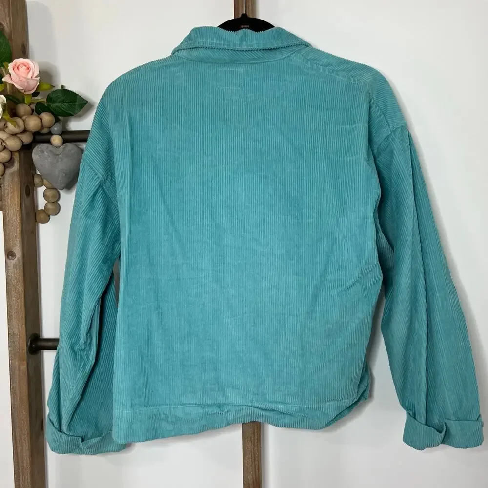 BDG Urban Outfitters Teal Corduroy Button Down Shacket Size Medium - Picture 4 of 7